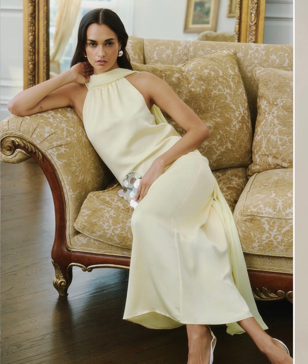 New O.P.T Alessia dress satin butter yellow $197 size M